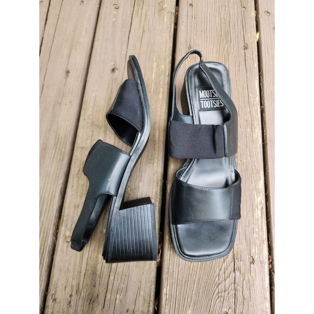 Mootsies Tootsies Opal Block Heel Slingback Sandals Black Leather Square Toe 10M